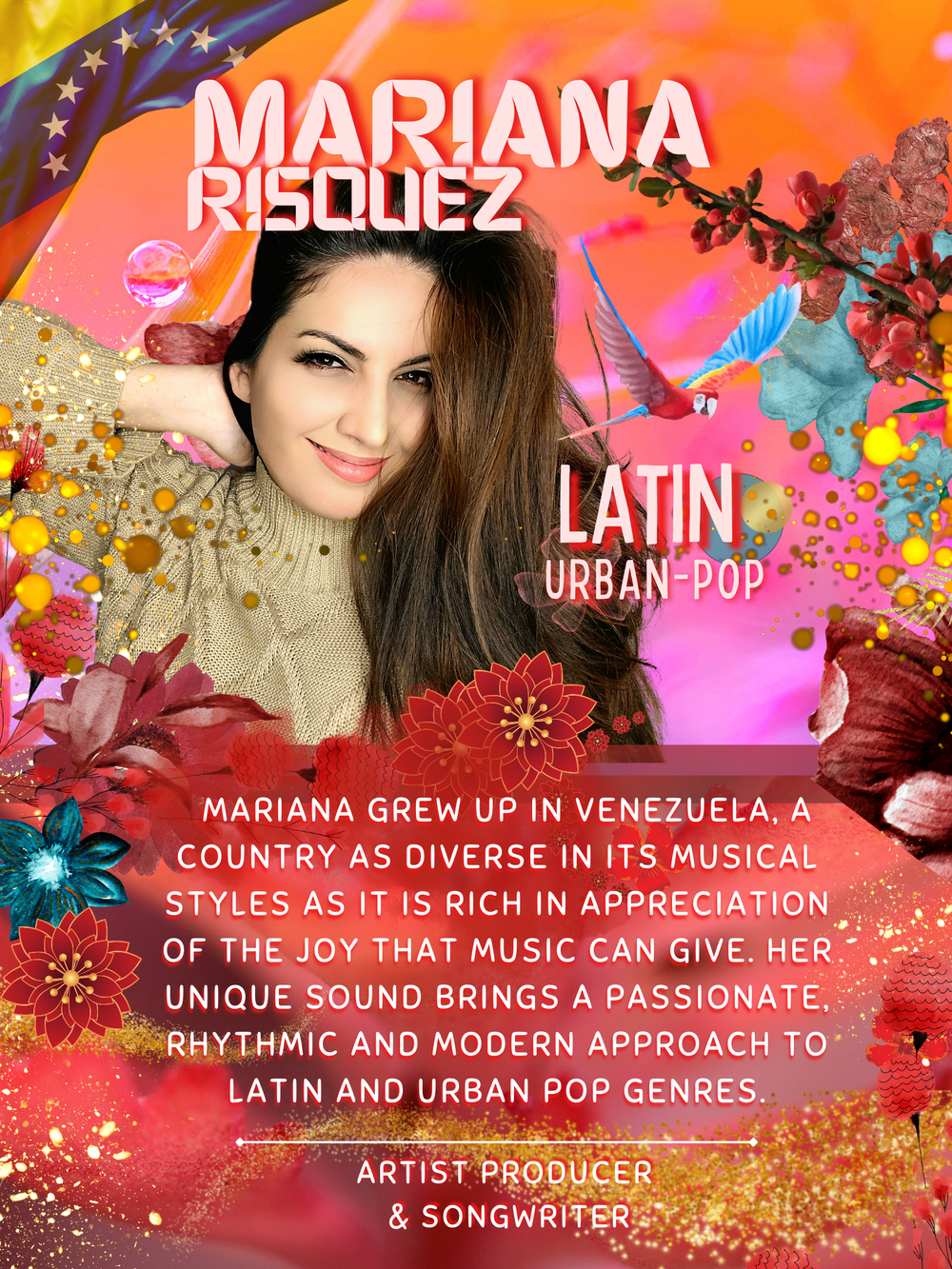 With a world music soul, from latin dancing, energetic, happy, bubbly, pop vibe tracks to empowering, dinamic, and acoustic tunes. Her music is for sure intentional and authentic.