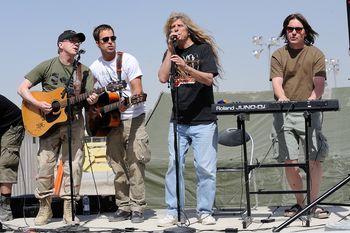 DL, Luke McMaster, Nick Sinopoli, Bob Reid performing for the troops, Kandahar, Afghanistan
