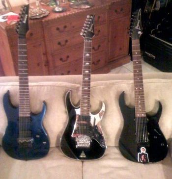 All three of my Ibanez 7 Strings. (Left to Right: RG1527, Universe, and RG7621)
