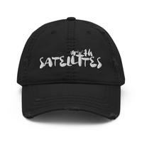 WITH SATELLITES Black distressed Baseball cap/ dad cap w/ White logo