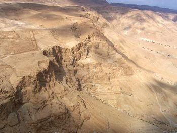 On the left you can see some of the Roman fortifications built during the massive seige of Masada.
