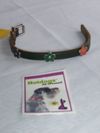 Collar 12" L  1/2" W  (Dark green leather with multi colored metal flowers)