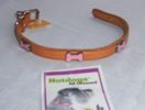 Collar 14"L 1/2"W  (Light brown leather with pink metal bones)