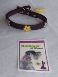 Collar 12"L  1/2" W (Dark purple leather with multi colored metal flowers)