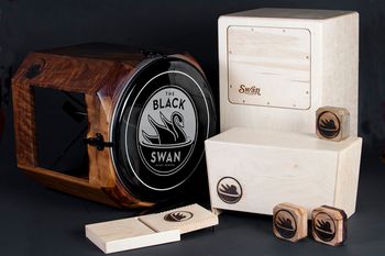 Black Swan drum, Knock Box, Swangos, Corsoba Cajon, and Shakers. All from Swan Percussion!
