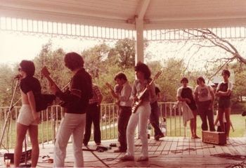 Very elaborate stage wear in 1981, open shirts, hot pants, knee socks.
