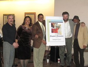 Tracey Whitney with the Aristokatz (Marshall Katz, Calvin Appleberry, Eric Dalton and Richard "Kool" Hall) at the Albuquerque Sunport Serenades
