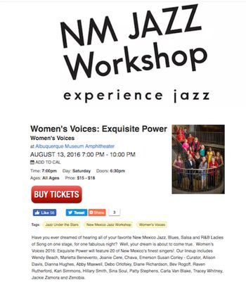 Tracey Whitney New Mexico Jazz Workshop's Women's Voices concert August 2016 promo
