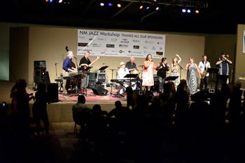 Tracey Whitney, Zenobia Conkerite, Patty Stephens & Jenny Bird - New Mexico Jazz Workshop Women's Voices Singing concert - Albuquerque Museum Amphitheater with Sid Fendley/piano, Micky Patten/bass, Cesar Bauvallet/trombone, Kanoa Kaluhiwa/sax, Andy Poling/drums. 6/7/14
