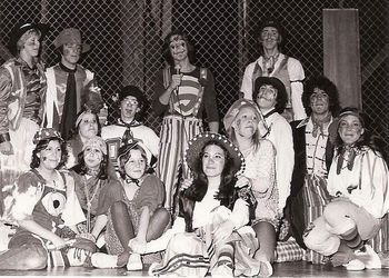 The cast of the musical Godspell where I played Judas John the Baptist and meet  my pal & songwriting partner, Cameron Dye
