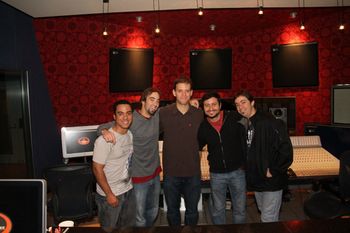 Diego Velasco, Freddy  Sheinfield, Juan Camarano recording session for the movie "La Hora Cero"
