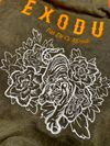 Exodus PDCM Embroidered Flower Tiger Track Acid Wash Hoodie Navy Greenv