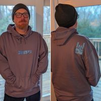 Plum hoodie w/ Blue embroidered logo front and back