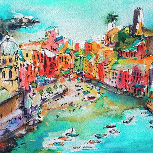 Vernazza Italy Watercolor and Ink Painting Art Print Sold