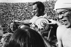 Coach Don Shula carried away after the Miami Dolphins won the Super Bowl and went undefeated 17-0 in 1972. The greatest sports moment in modern day history.
