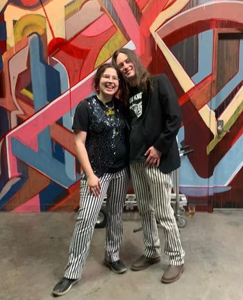 Striped pants bass players unite! Darby and Ella from Secret Monkey Weekend
