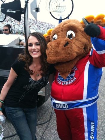 Ashley with Milo the Moose before singing.
