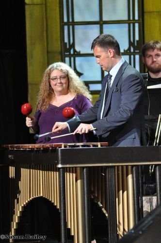 Tracey and Wayne Haun playing percussion during a Signature Sound live video recording
