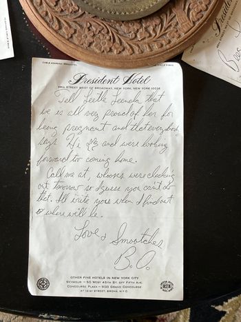 Berry Oakley's note to Linda from the band's hotel in New York.
