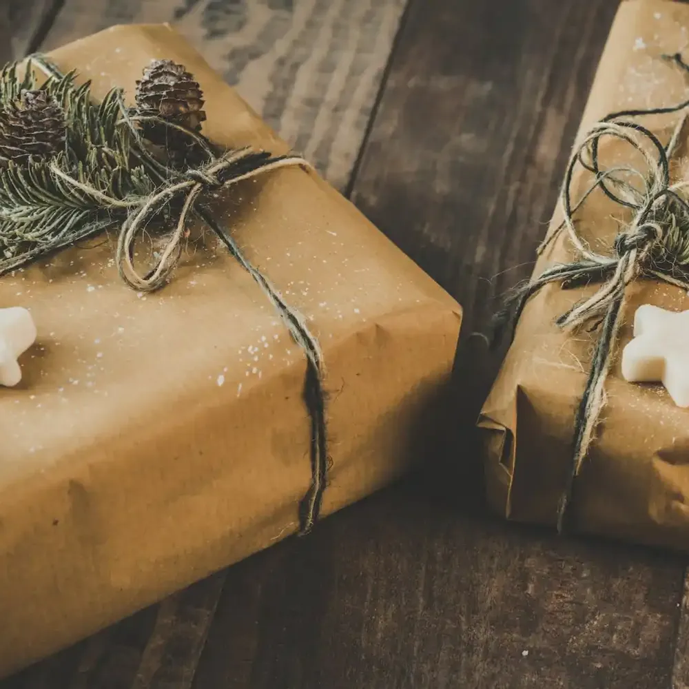 Christmas presents in brown paper