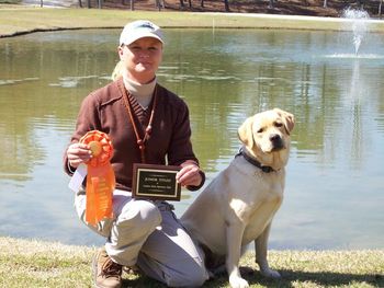 Angie and "Grace" in Lindon, NC after they were presented with their AKC Junior Hunter Title. Grace is 11 months old here.
