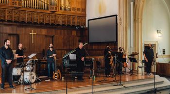 James McGowan Ensemble (octet) at DOMS concert; photo by Curtis Perry.
