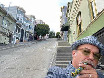 The Peter Machiarini steps bx the new Keys Jazz Bistro and the old Enrico's. San Francisco, August 2023
