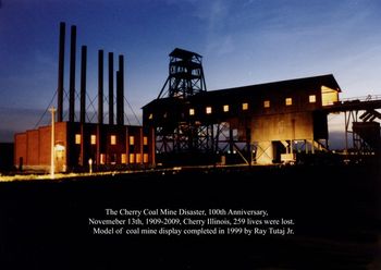Cherry Coal Mine model built by Ray Tutaj seen here in a evening shot
