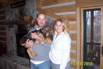 Yellow collar puppy with her new owners, getting ready for a road trip home to the Chicago area! 11/11/12
