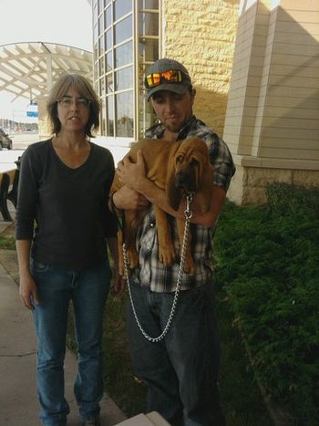 Raider and his new family at the airport in Bismark, ND! 10/2/12 Jacob is a happy new daddy!
