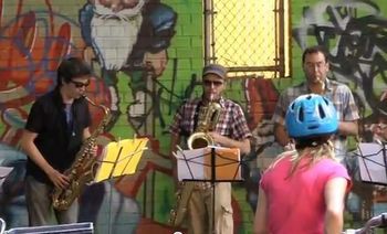 The Saxophone Cartel plays for Make Music New York in the Lower East Side.
