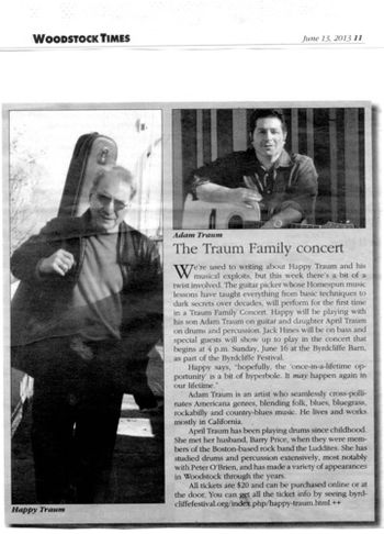 A write up in the Woodstock Times for the Tram Family Band Concert.
