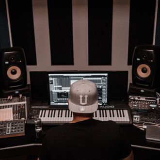 A producer mixing music photo