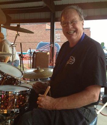 Tommy "Skintite" Swearingen sitting on the throne at the Annual End Of Summer Blues Fest, Alpha, MI. Aug. 24, 2013