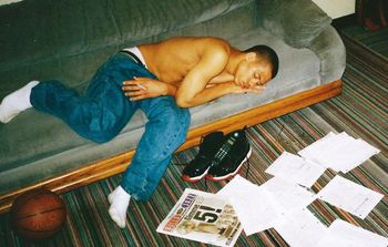 Old school classic pic- fell asleep writin raps at my boy J-Doug's crib. Check out the J's, The SunTimes, old school phone