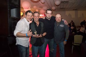 The boys proudly displaying some of the hardware won at the 2014 RMA's. BEST ROCK BAND and BEST ROCK KEYBOARDIST.