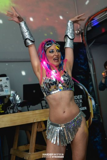 ⚡ZAP!! ⚡ ✨ @RasaVitalia presents her music single "Electric Baby" at Indiegalactic at @publicworkssf (Harder Better Faster Stronger) giant alien disco, Friday, September 14, 2018. Photography by Aaron Chao @djbit ? RasaVitalia.com/music