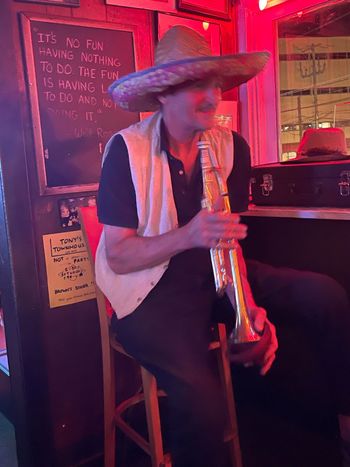 David Criner wears the sombrero for our song Drunk In Mexico at Brown's Diner Sept. 10, 2021 Nashville, TN photo by Debbie Weyerbacher