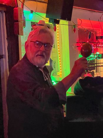 Pat McInerney helping us out on the sombrero song "Drunk In Mexico" at Brown's Diner Sept. 10, 2021 photo by Debbie Weyerbacher