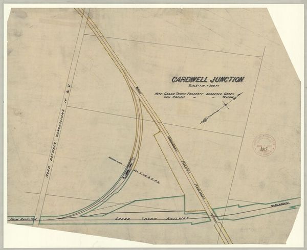 GTR drawing office map dated Aug 7, 1903 at the McMaster University Map Collection. Note: (1) the long CPR spur from the north switch of the wye to the north edge of the GTR underpass. (2) The GTR spur to the north of the GTR's mainline from the south switch of the wye to the boundary of the CPR's property. (3) Both of these spurs served gravel pits. There is no evidence that either was used for passing trains.