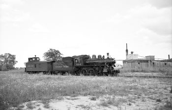 CPR # 434 with its caboose hop. Identified by Larry Murphy as being just north of the automotive plaza (where St. Dave's diner burned down) on the north side of CKL 36. No date. The train is heading to Lindsay. Don Wood photo, Ian Wilson Collection.