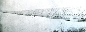 The trusswork of the long Cobourg & Peterborough Railway bridge across Rice Lake. For its day and age, a daring feat of engineering that proved to have lessons for the rigours of Canadian winters. NAC PA 127486