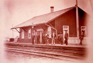 A view of the T&N design Uxbridge station, opened in 1872. (Courtesy Mr. Allan McGillivray, Uxbridge-Scott Historical Society).