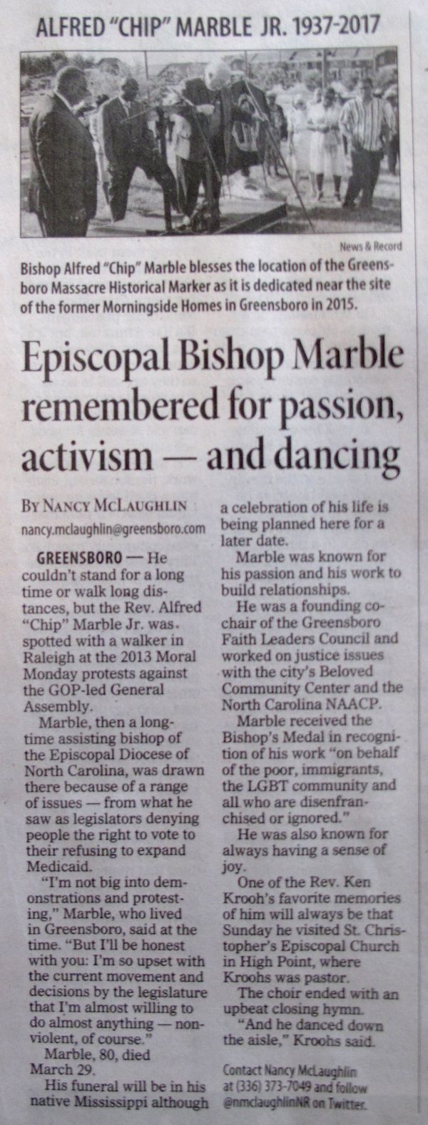 Obituary from the News & Record in Greensboro, North Carolina
