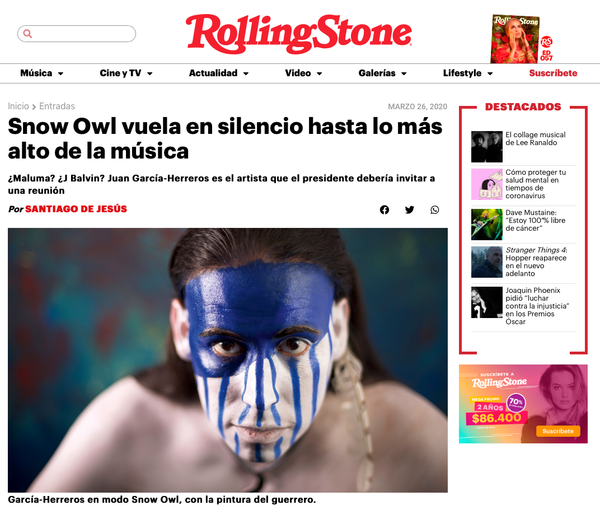 "Acá hay alguien que está cuestionando los límites de la música con su creatividad."
Rollingstone Magazine March 2020
