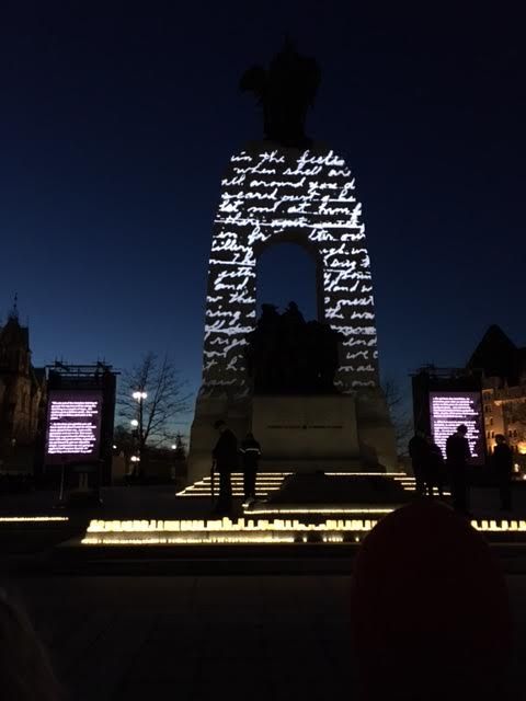 The National War Memorial during the Candle Light Ceremony for the 100th anniversary of Vimy Ridge.
