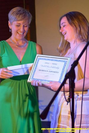 Broadway star Elizabeth Southard presents Siobhan Esposito with 2018 Girls Rising Milt Okun scholarship
