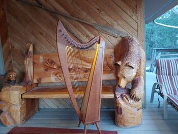 My travel harp, the lovely "Lorraine". She is the one I play on party cruises, and the one I bring to New Mexico for fly fishing