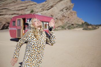 You haven't lived until you've danced in a leopard hoodie footie in 100 degree weather in the desert.