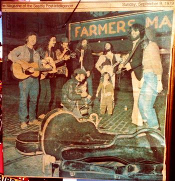 Dynamic Logs - Ron W. Bailey, Tito fuentes, Lou Hevly, Walter Singleman, Mark Sanders, Orville Johnson, Kathy Moore, Billy Hults and Savanhah Fuentes. At the Market 1979. Photo courtesy Ron Bailey.